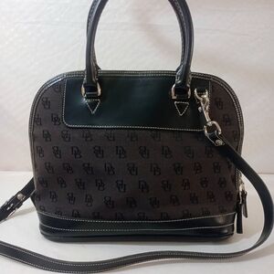 Dooney & Bourke Monogram Dome Satchel Handbag in Black and Gray